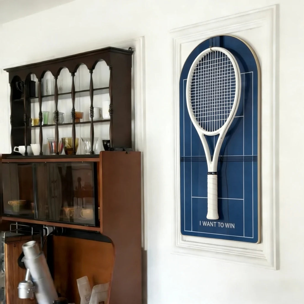 Blue Tennis Racket Wall Mount – Minimalist Display Holder & Storage Frame (Excluding the racket）
