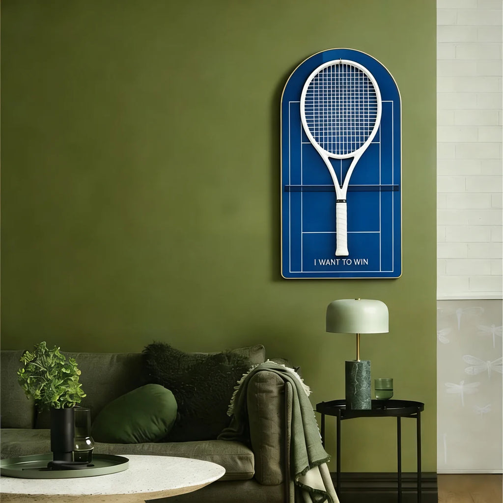Blue Tennis Racket Wall Mount – Minimalist Display Holder & Storage Frame (Excluding the racket）
