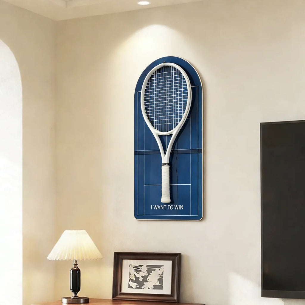 Blue Tennis Racket Wall Mount – Minimalist Display Holder & Storage Frame (Excluding the racket）