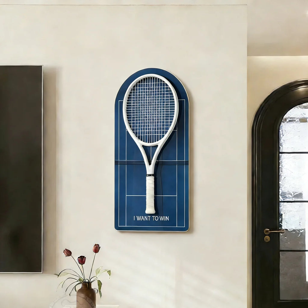 Blue Tennis Racket Wall Mount – Minimalist Display Holder & Storage Frame (Excluding the racket）