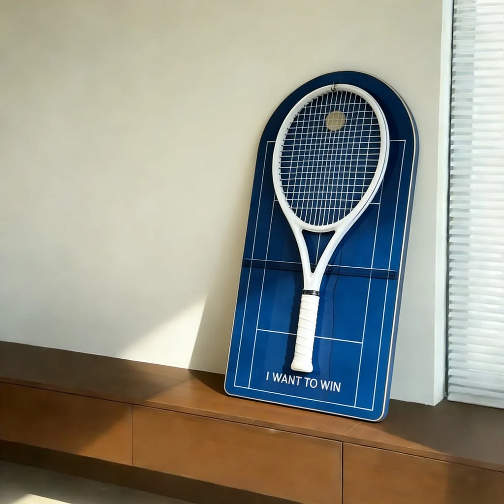 Blue Tennis Racket Wall Mount – Minimalist Display Holder & Storage Frame (Excluding the racket）
