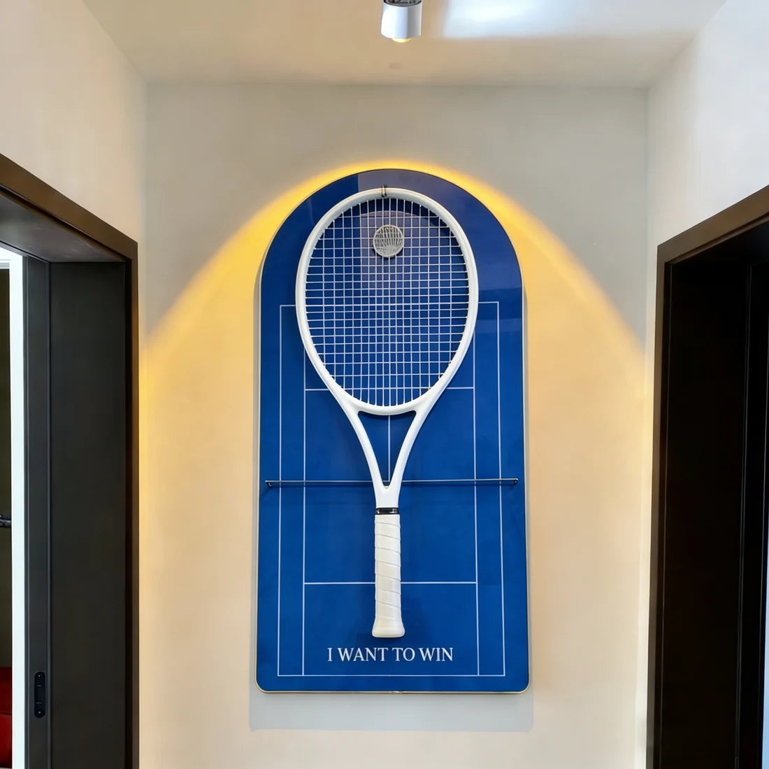 Blue Tennis Racket Wall Mount – Minimalist Display Holder & Storage Frame (Excluding the racket）