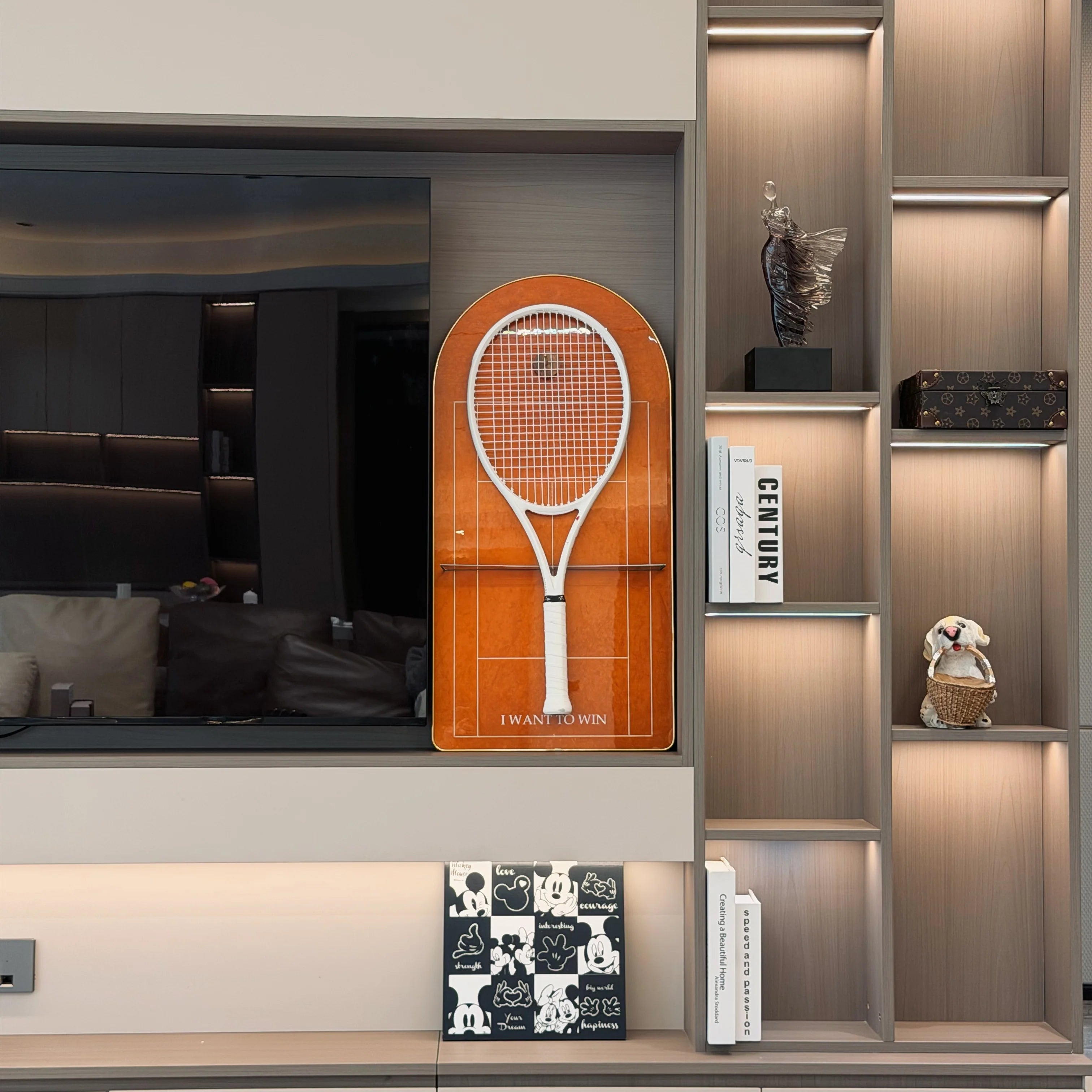 Clay Red Tennis Racket Display Case – Wall Mount Frame for Racquet Storage & Display (Excluding the racket）