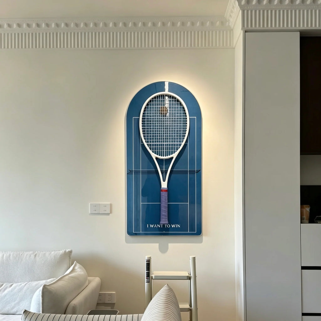 Blue Tennis Racket Wall Mount – Minimalist Display Holder & Storage Frame (Excluding the racket）