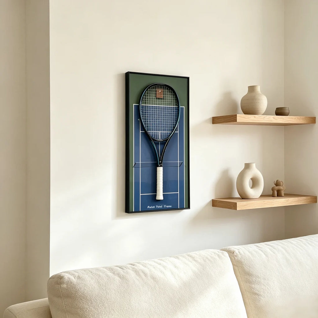 Midnight Blue Tennis Racket Display Frame – Wall Mount Racquet Holder & Tennis Room Decor (Excluding the racket）
