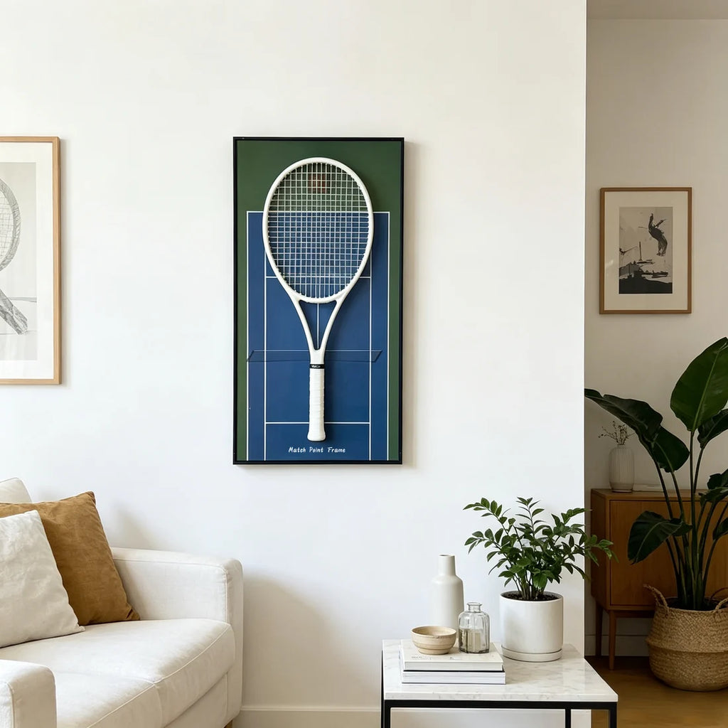 Midnight Blue Tennis Racket Display Frame – Wall Mount Racquet Holder & Tennis Room Decor (Excluding the racket）