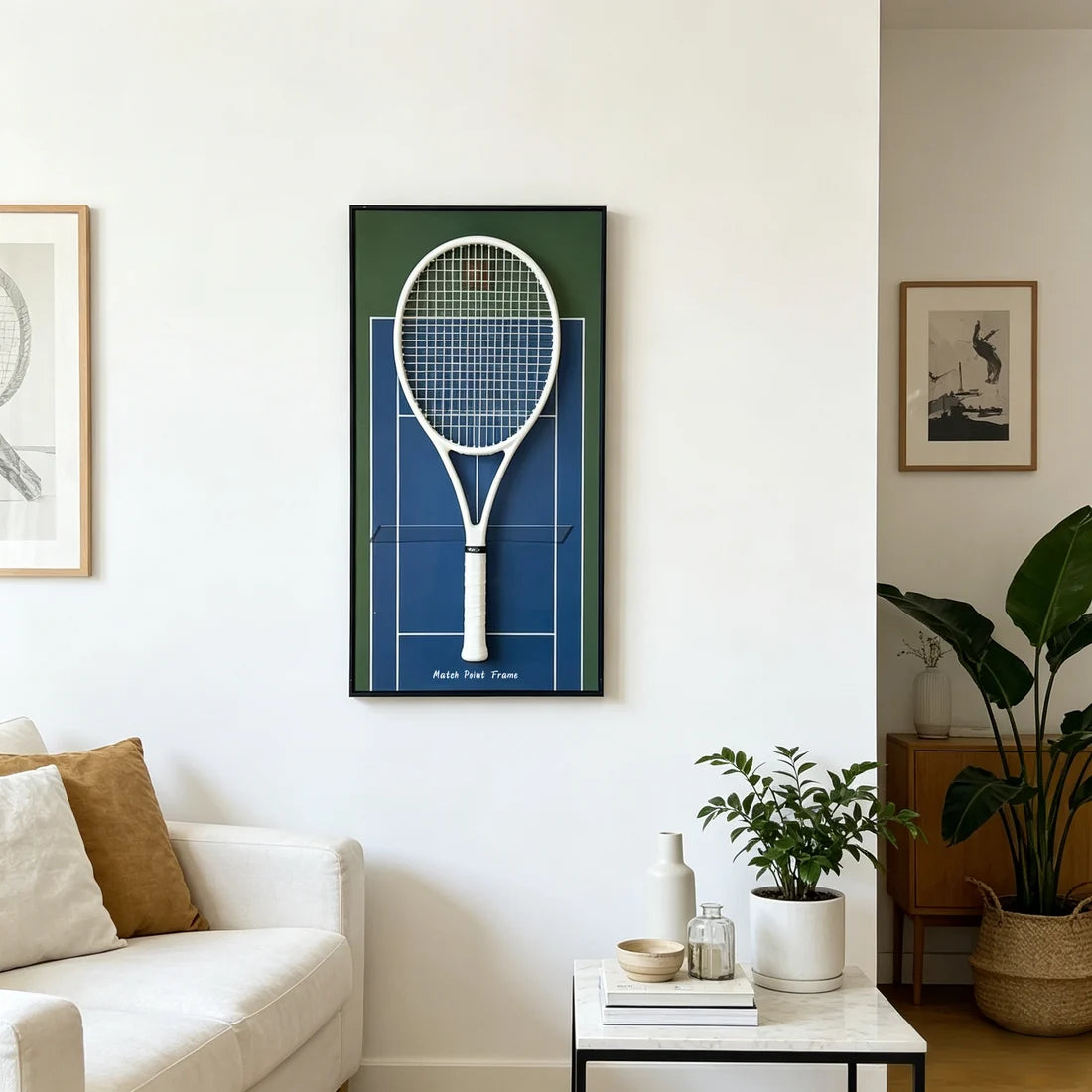 Midnight Blue Tennis Racket Display Frame – Wall Mount Racquet Holder & Tennis Room Decor (Excluding the racket）