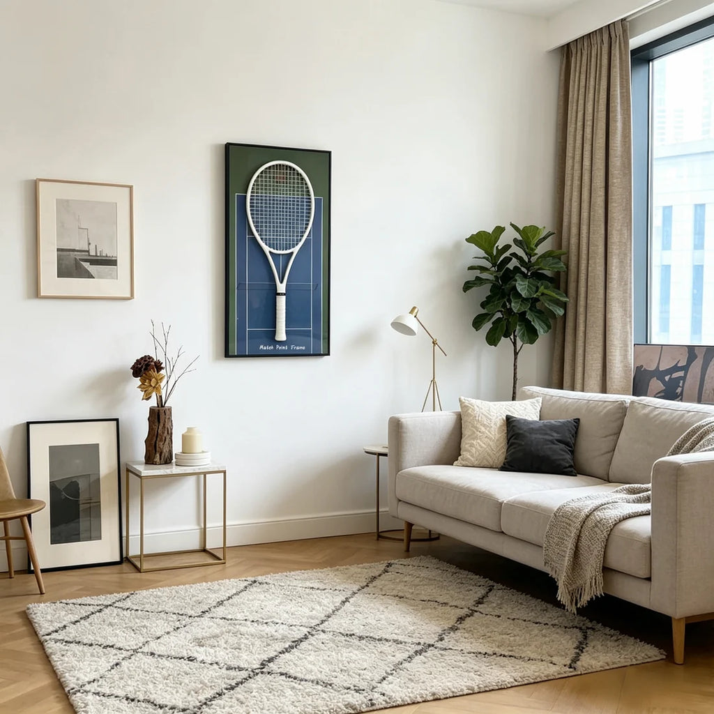 Midnight Blue Tennis Racket Display Frame – Wall Mount Racquet Holder & Tennis Room Decor (Excluding the racket）