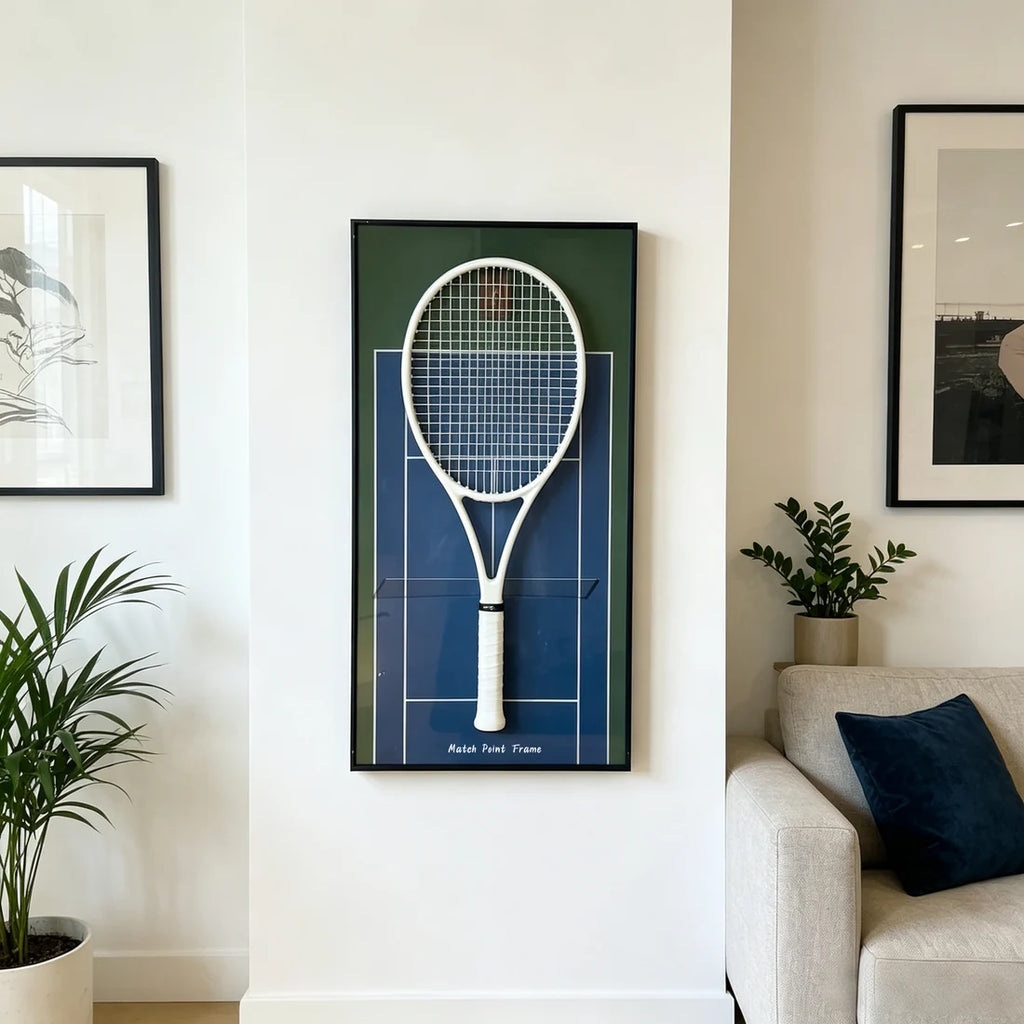 Midnight Blue Tennis Racket Display Frame – Wall Mount Racquet Holder & Tennis Room Decor (Excluding the racket）