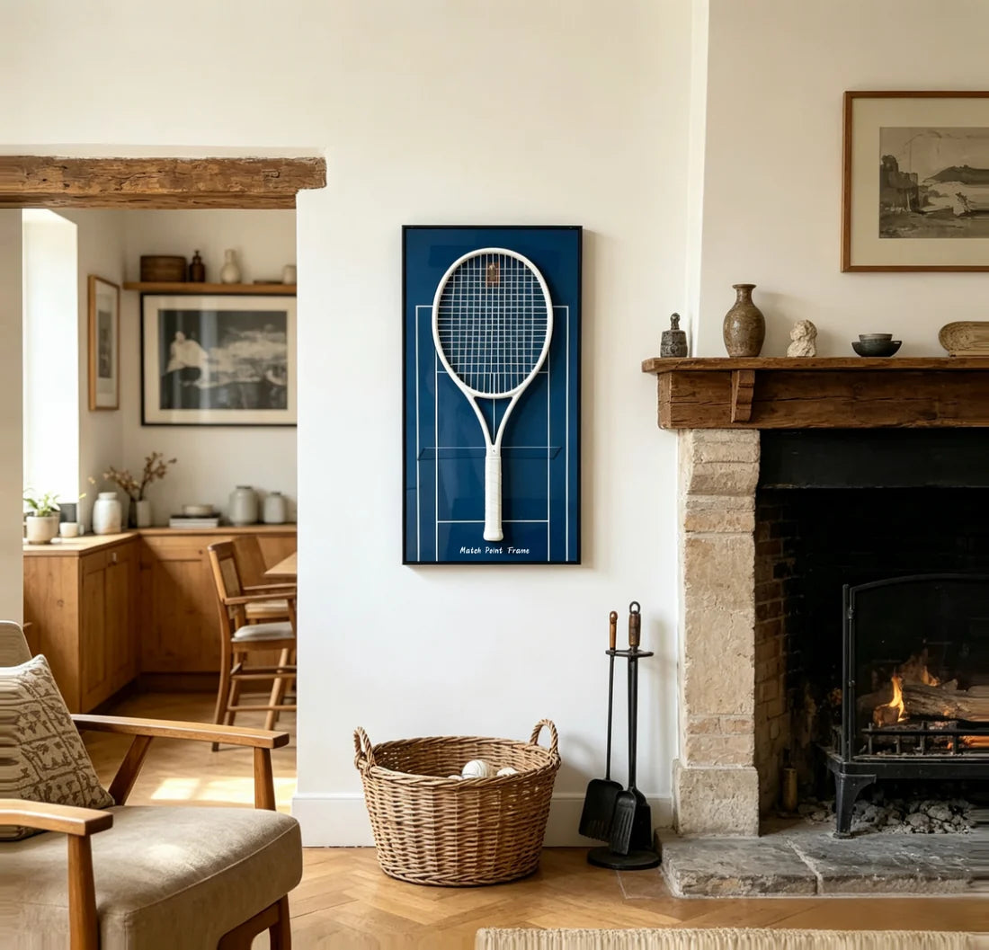 Court Blue Tennis Racket Display Frame – Wall Mount Racquet Holder & Tennis Room Decor (Excluding the racket）