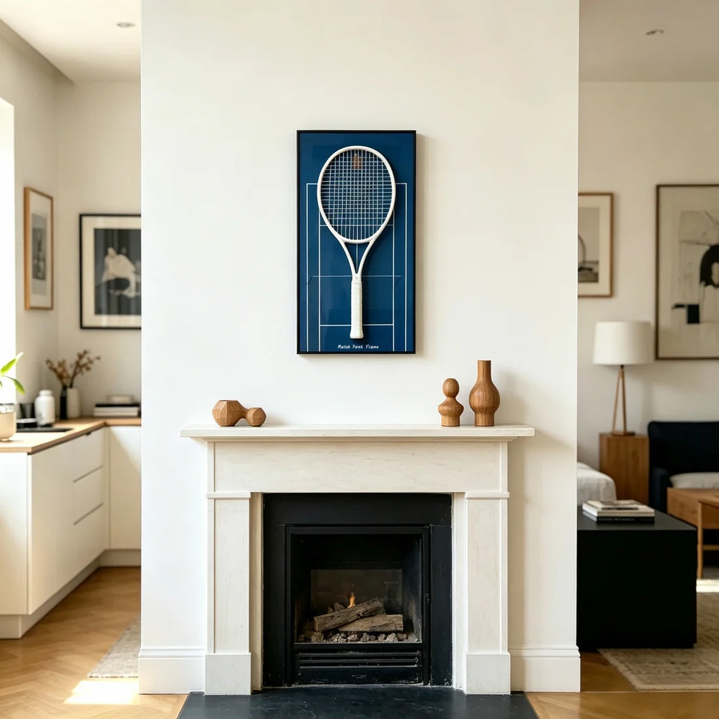 Court Blue Tennis Racket Display Frame – Wall Mount Racquet Holder & Tennis Room Decor (Excluding the racket）