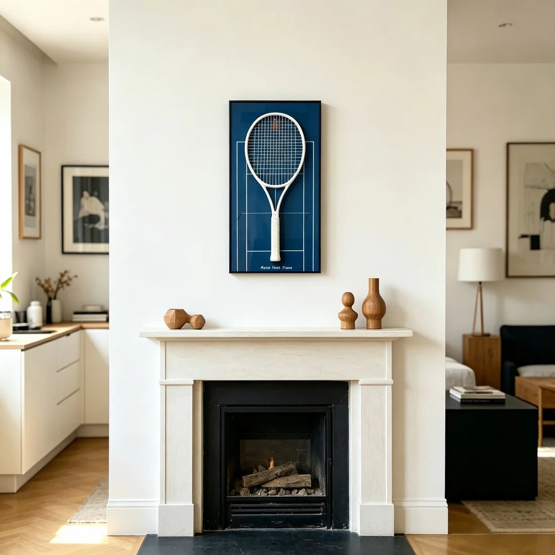 Court Blue Tennis Racket Display Frame – Wall Mount Racquet Holder & Tennis Room Decor (Excluding the racket）