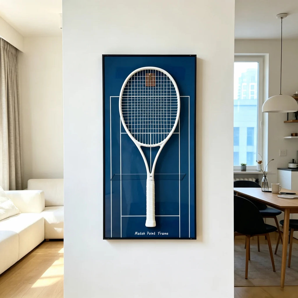 Court Blue Tennis Racket Display Frame – Wall Mount Racquet Holder & Tennis Room Decor (Excluding the racket）
