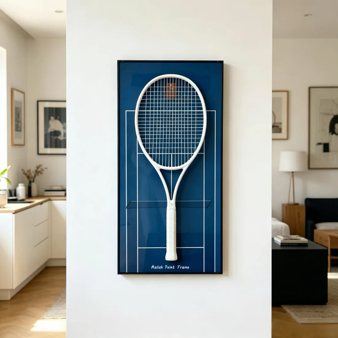 Court Blue Tennis Racket Display Frame – Wall Mount Racquet Holder & Tennis Room Decor (Excluding the racket）