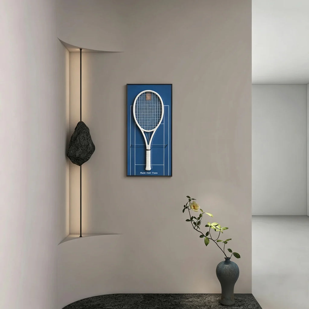 Court Blue Tennis Racket Display Frame – Wall Mount Racquet Holder & Tennis Room Decor (Excluding the racket）