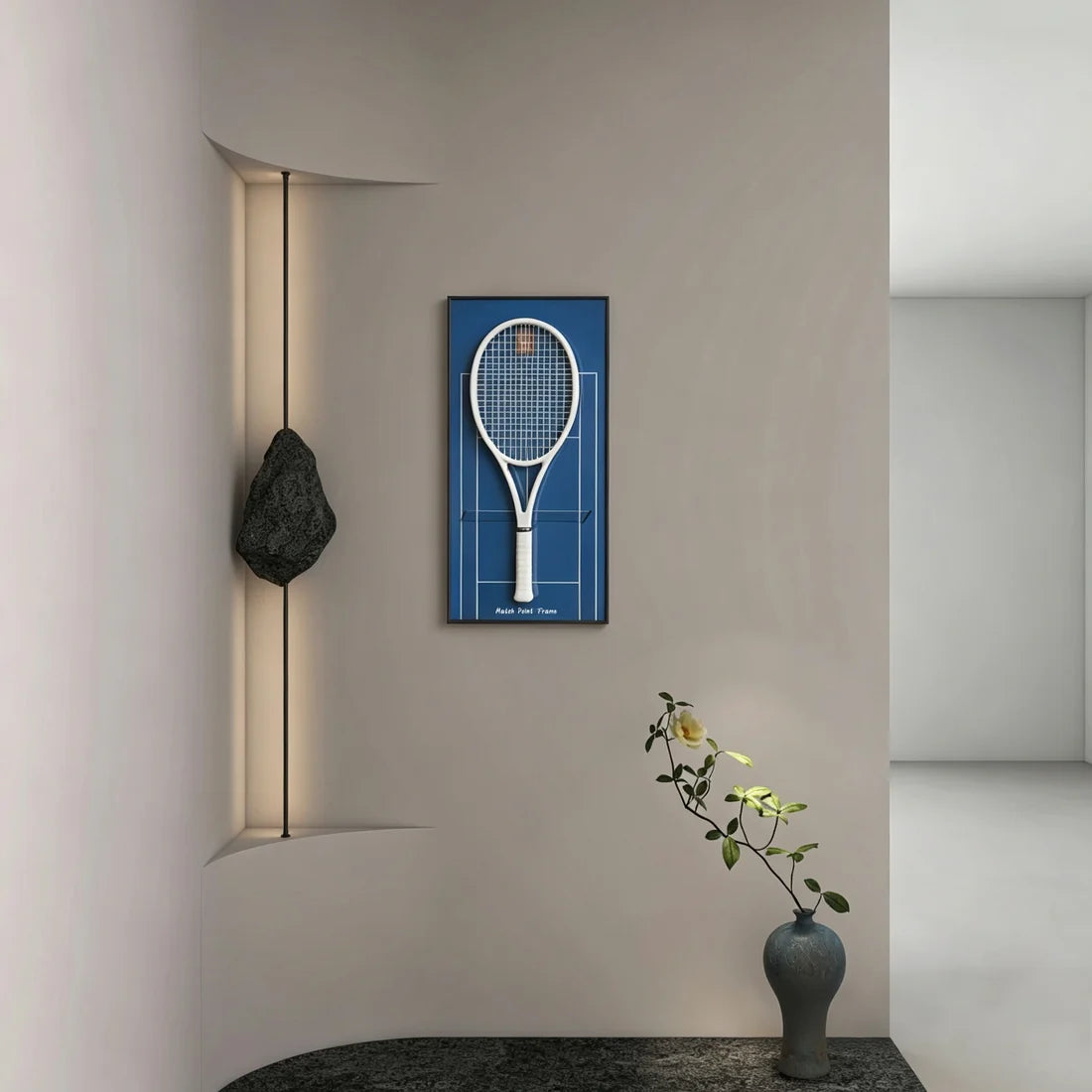 Court Blue Tennis Racket Display Frame – Wall Mount Racquet Holder & Tennis Room Decor (Excluding the racket）