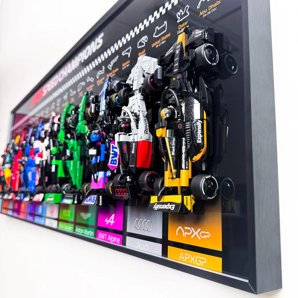 12-Car F1 Display Wall Frame – Complete Showcase Kit for LEGO Speed Champions | Horizontal | Black Matte