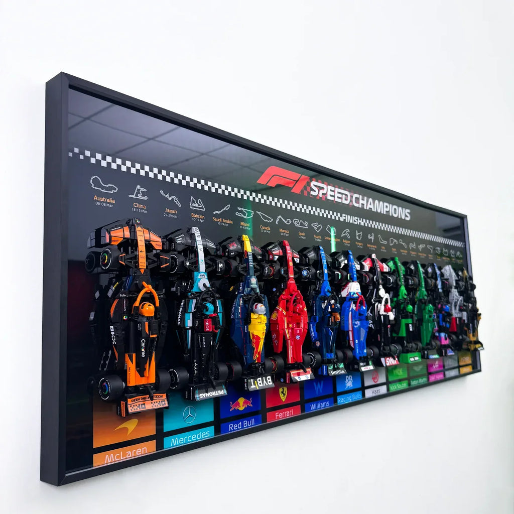 12-Car F1 Display Wall Frame – Complete Showcase Kit for LEGO Speed Champions | Horizontal | Black Matte