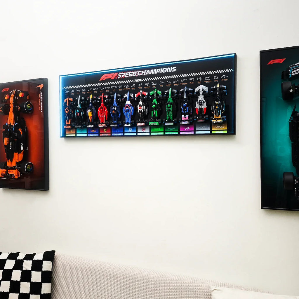 12-Car F1 Display Wall Frame – Complete Showcase Kit for LEGO Speed Champions | Horizontal | Black Matte