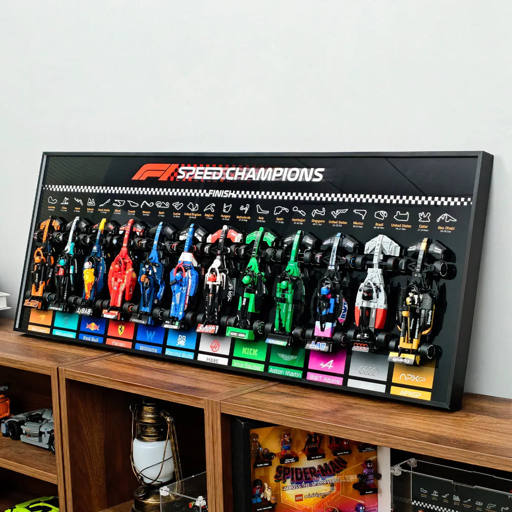 12-Car F1 Display Wall Frame – Complete Showcase Kit for LEGO Speed Champions | Horizontal | Black Matte