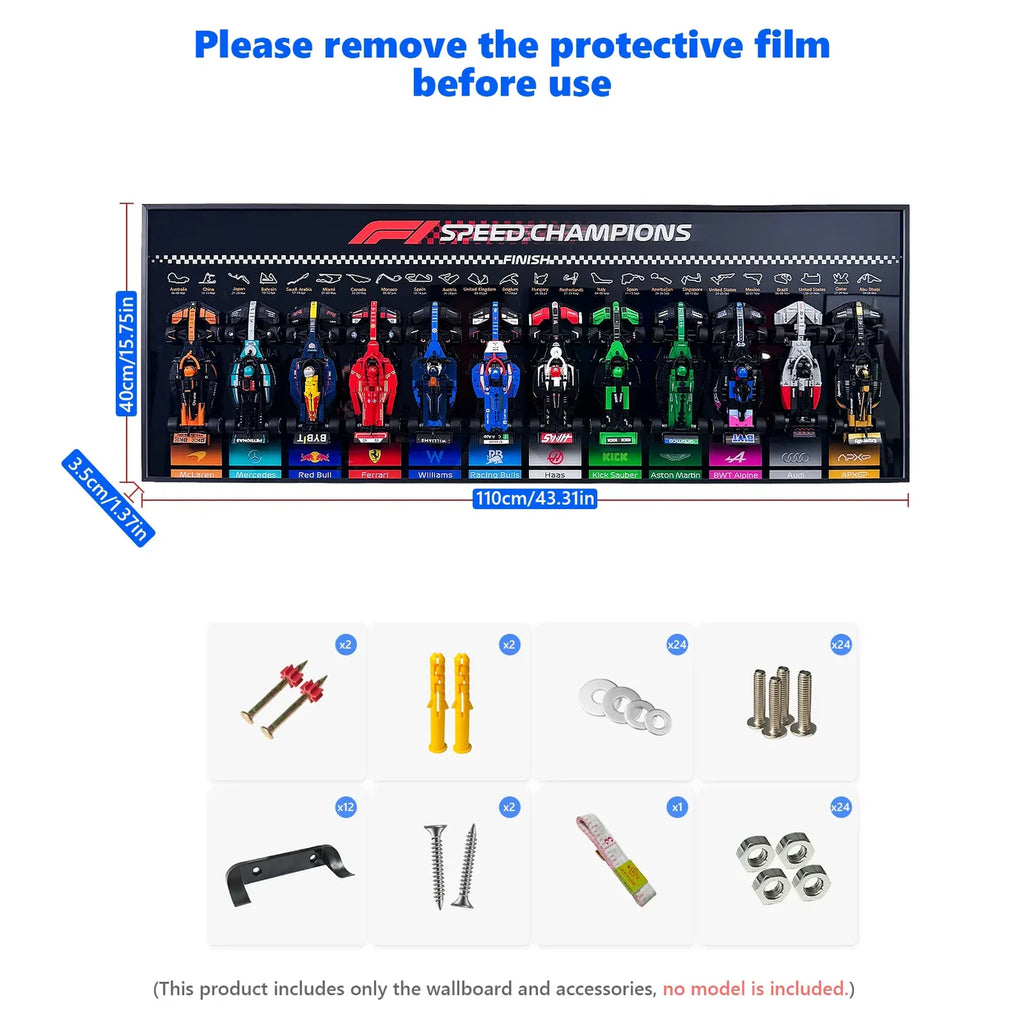 12-Car F1 Display Wall Frame – Complete Showcase Kit for LEGO Speed Champions | Horizontal | Black Matte