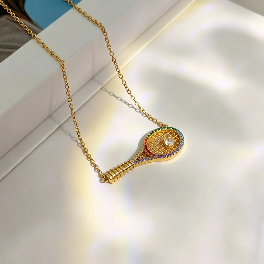 Custom Iced-Out Tennis Racket Necklace & Bracelet | Personalized Sports Jewelry
