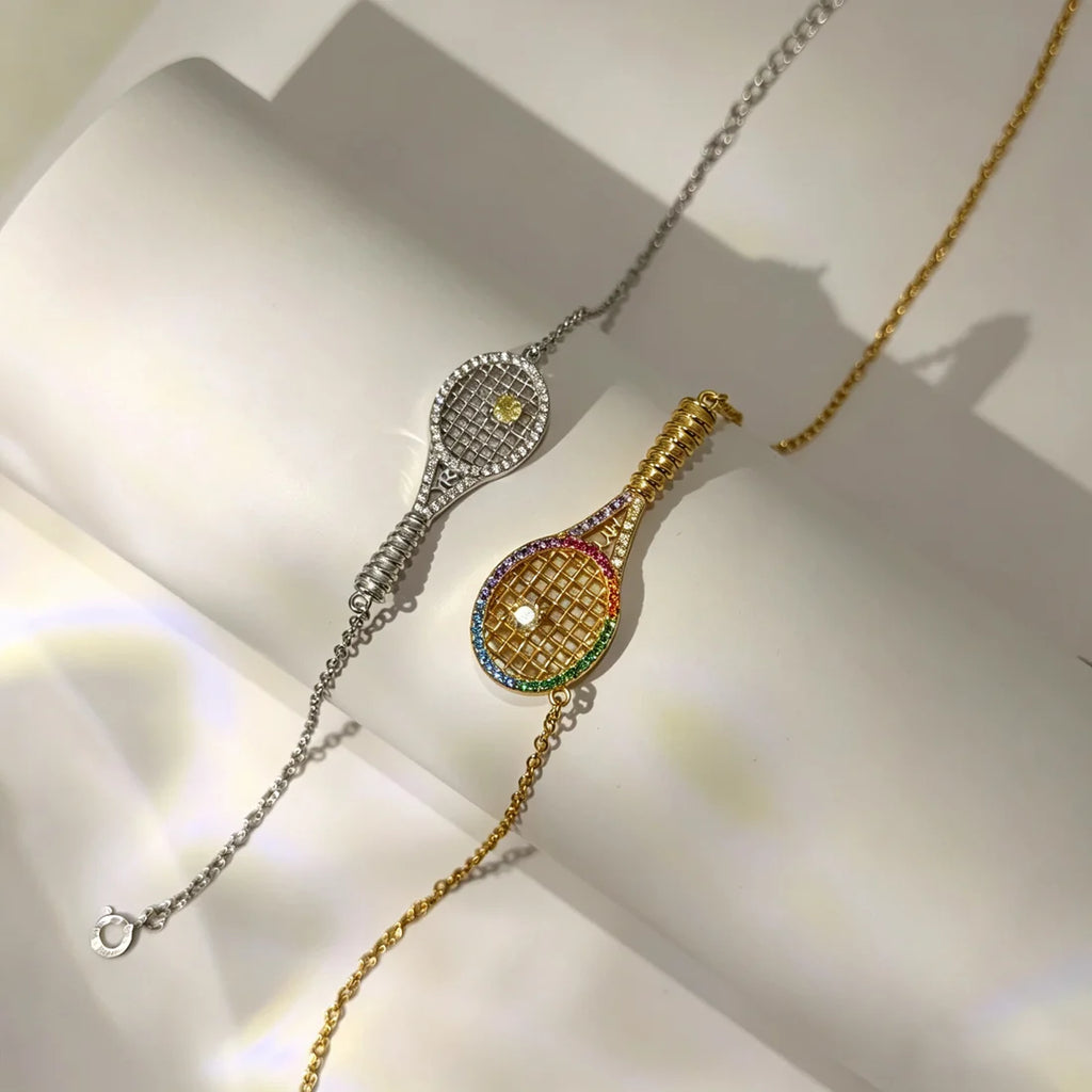 Custom Iced-Out Tennis Racket Necklace & Bracelet | Personalized Sports Jewelry