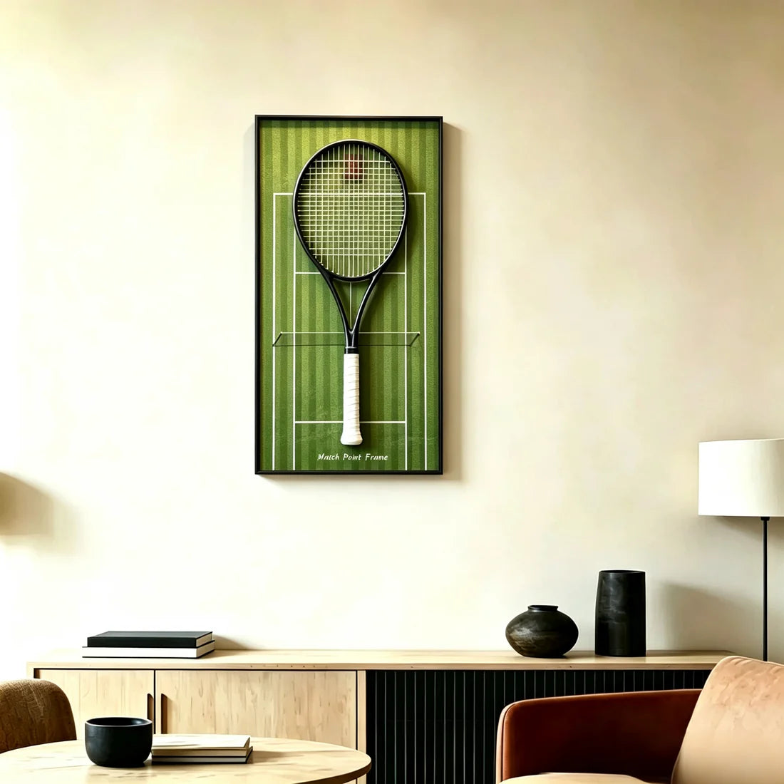 Grass Green Tennis Racket Display Frame – Wall Mount Racquet Holder & Tennis Room Decor (Excluding the racket）
