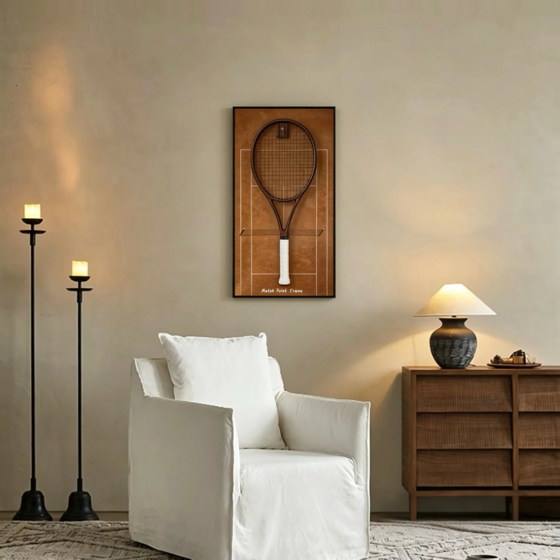 Red Clay Tennis Racket Display Frame – Wall Mount Racquet Holder & Tennis Room Decor (Excluding the racket）