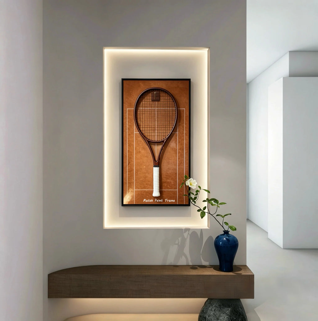 Red Clay Tennis Racket Display Frame – Wall Mount Racquet Holder & Tennis Room Decor (Excluding the racket）