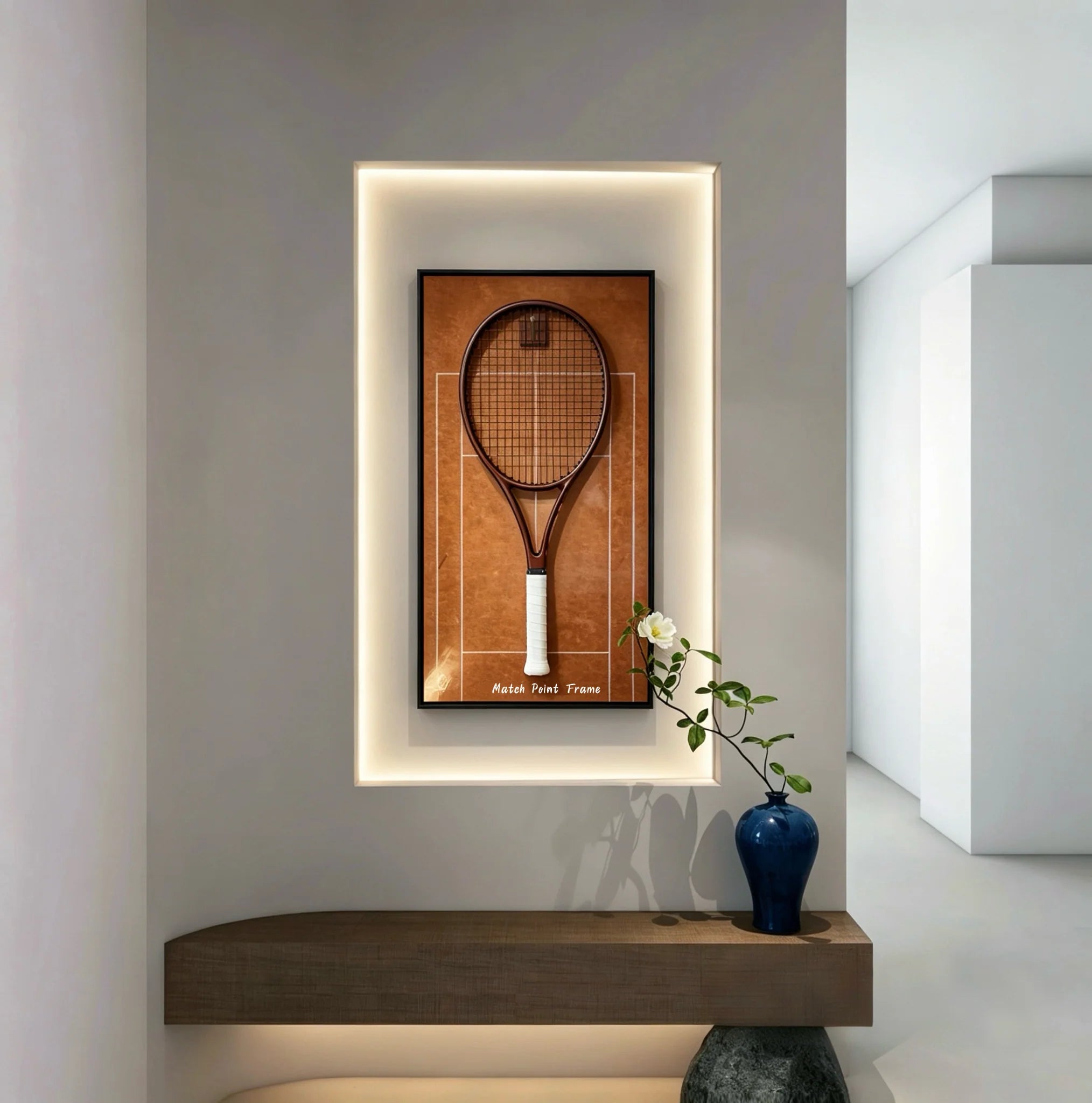 Red Clay Tennis Racket Display Frame – Wall Mount Racquet Holder & Tennis Room Decor (Excluding the racket）