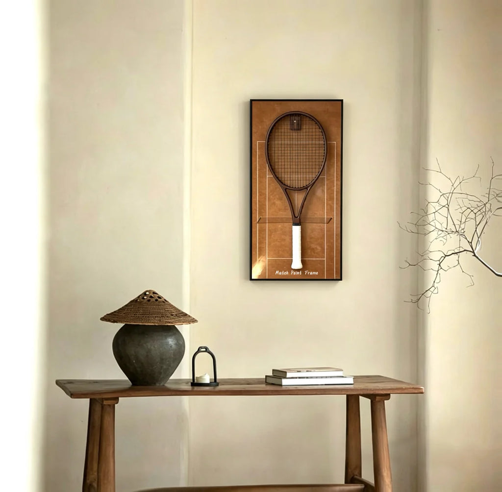 Red Clay Tennis Racket Display Frame – Wall Mount Racquet Holder & Tennis Room Decor (Excluding the racket）
