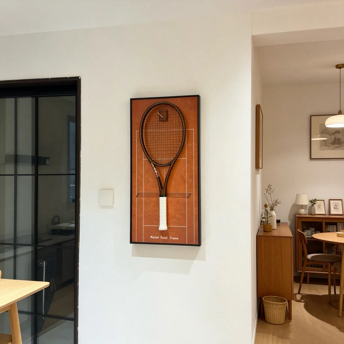 Red Clay Tennis Racket Display Frame – Wall Mount Racquet Holder & Tennis Room Decor (Excluding the racket）