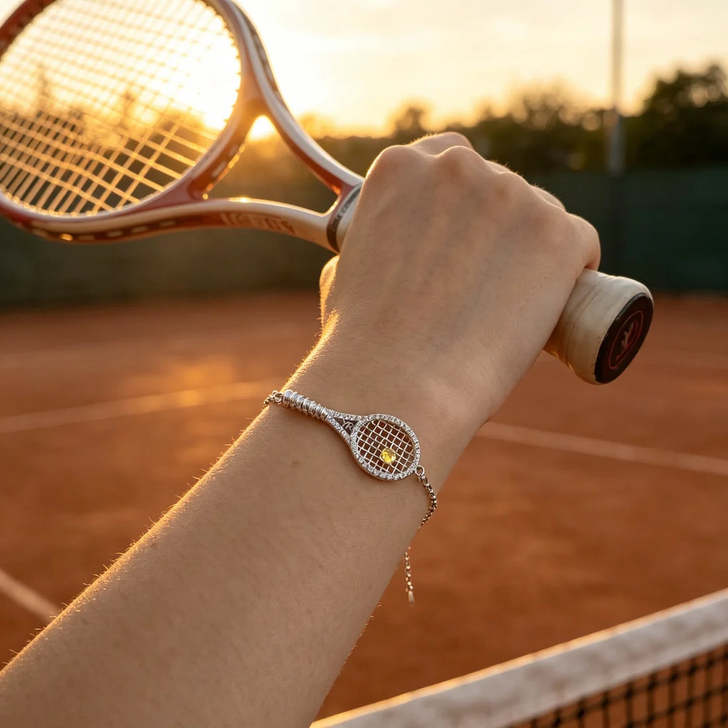 Custom Iced-Out Tennis Racket Necklace & Bracelet | Personalized Sports Jewelry