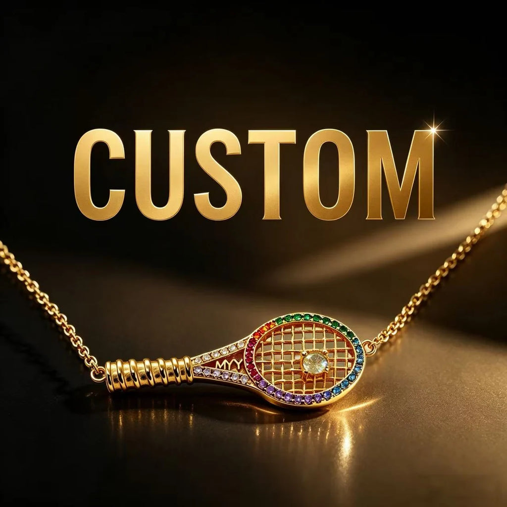 Custom Iced-Out Tennis Racket Necklace & Bracelet | Personalized Sports Jewelry