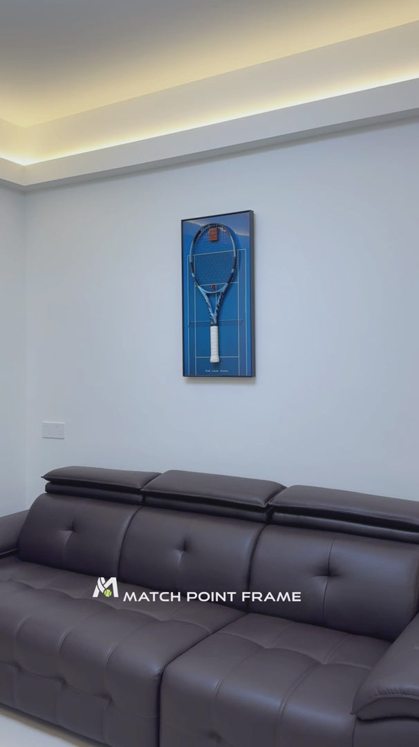 Court Blue Tennis Racket Display Frame – Wall Mount Racquet Holder & Tennis Room Decor (Excluding the racket）