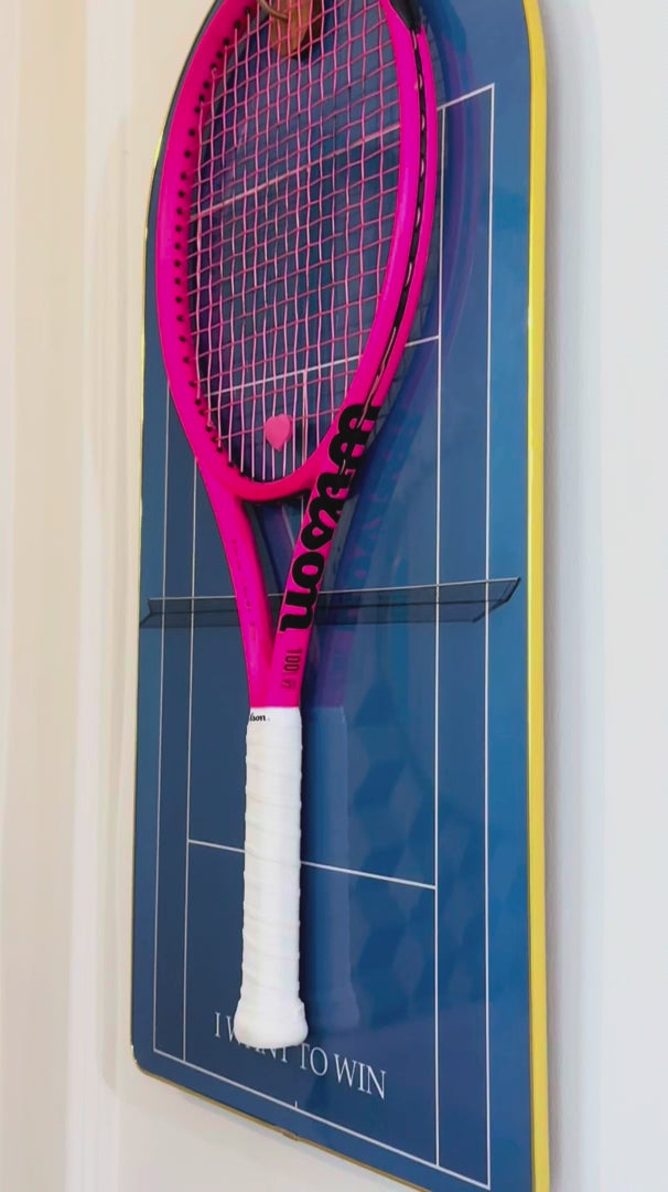 Blue Tennis Racket Wall Mount – Minimalist Display Holder & Storage Frame (Excluding the racket）