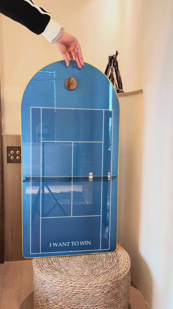 Blue Tennis Racket Wall Mount – Minimalist Display Holder & Storage Frame (Excluding the racket）